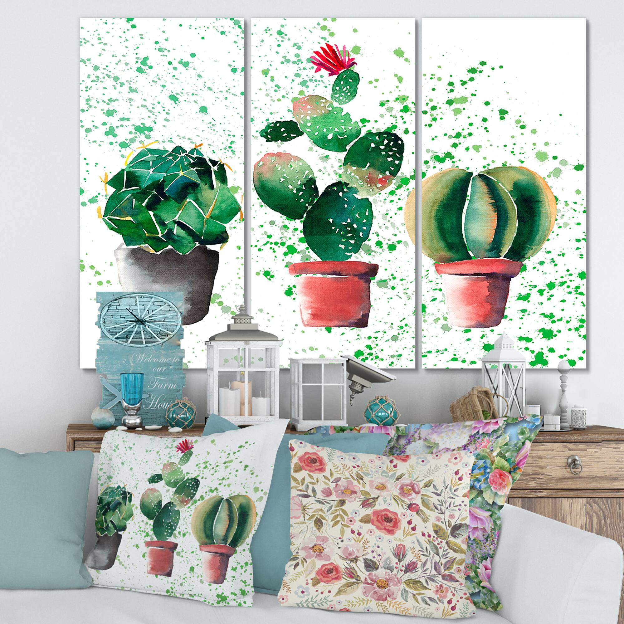 Designart - Three Cacti In Clay Pots